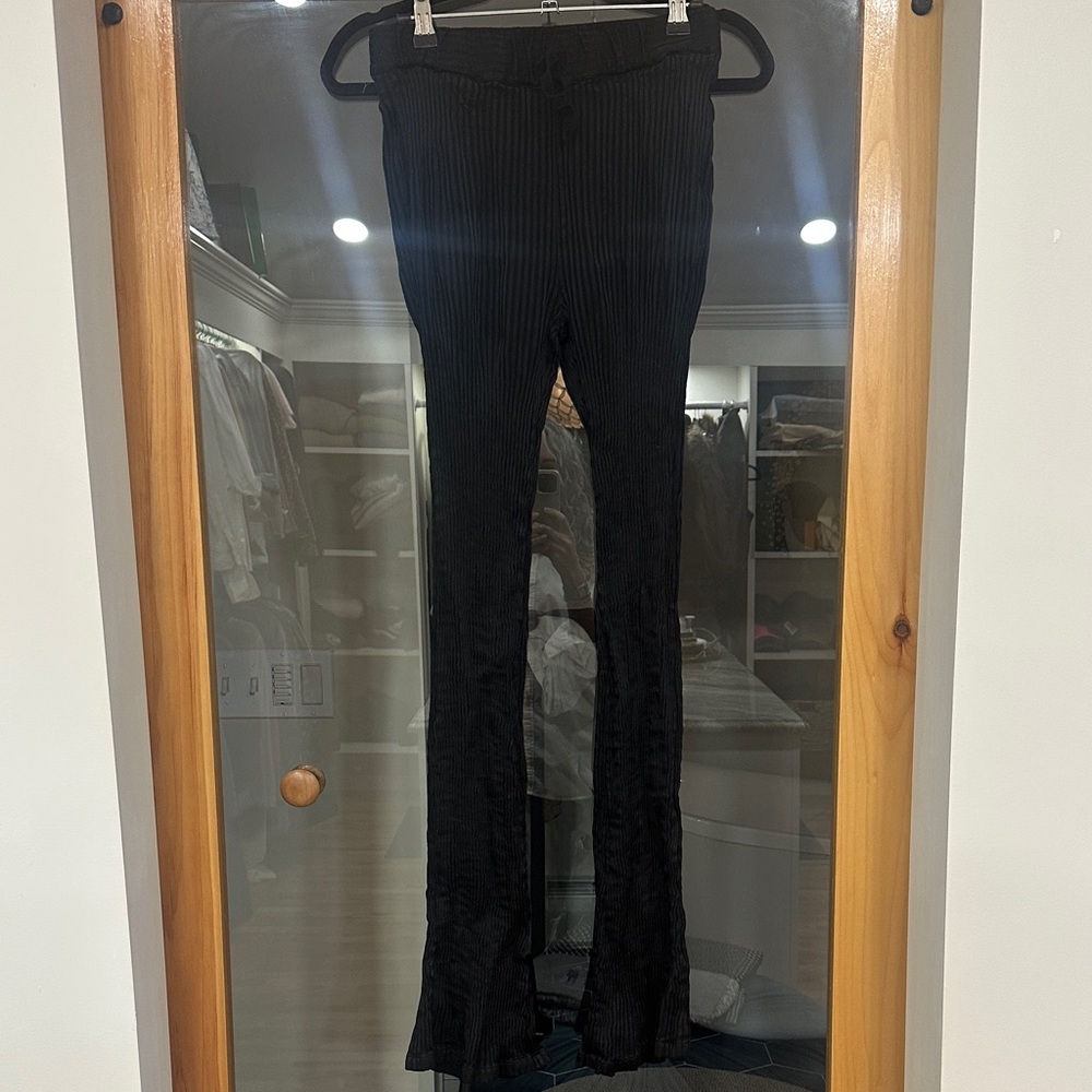 Nili Lotan Black Ribbed Flared Pants